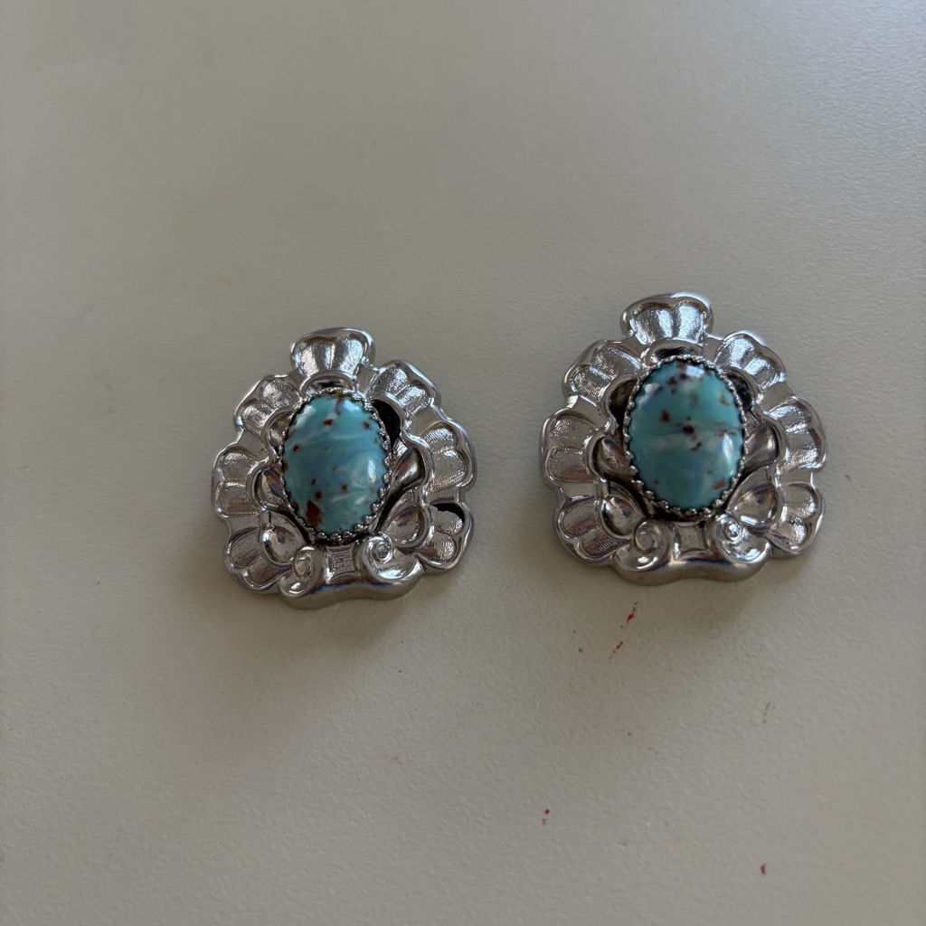 Marino Signed Elegant Silver Tone And Turquoise Earrings